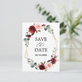 Burgundy Blush Modern Geometric Save the Date Postkarte (Stehend Vorderseite)