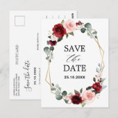Burgundy Blush Modern Geometric Save the Date Postkarte (Vorne/Hinten)