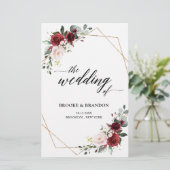 Burgundy Blush Modern Geometric Wedding Program (Stehend Vorderseite)