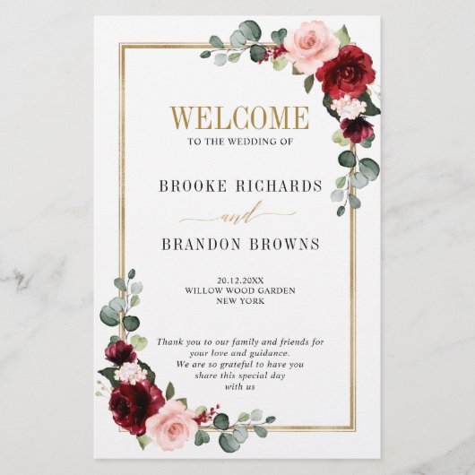 Burgundy Blush Modern Geometric Wedding Program (Vorderseite)