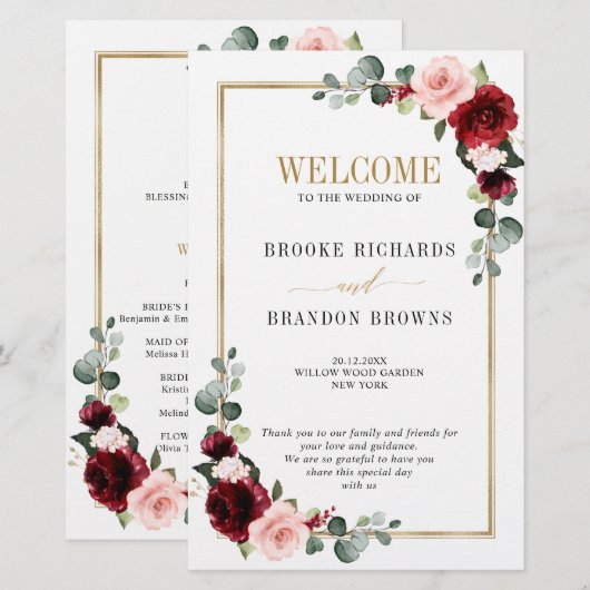 Burgundy Blush Modern Geometric Wedding Program (Vorne/Hinten)