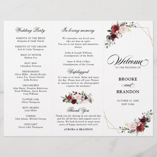 Burgundy Blush Modern Geometric Wedding Program (Vorderseite)