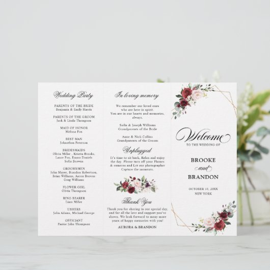 Burgundy Blush Modern Geometric Wedding Program (Stehend Vorderseite)