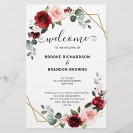 Burgundy Blush Modern Geometric Wedding Program