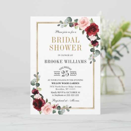 Burgundy Blush Modern Geometrisches Brautparty Einladung (Stehend Vorderseite)