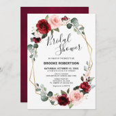 Burgundy Blush Modern Geometrisches Brautparty Einladung (Vorne/Hinten)