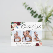 Burgundy Blush Navy 3 FOTO Hochzeit speichern das  Postkarte (Stehend Vorderseite)