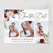 Burgundy Blush Navy 3 FOTO Hochzeit speichern das  Postkarte (Vorderseite)