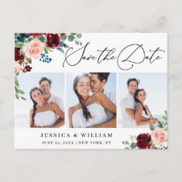 Burgundy Blush Navy 3 FOTO Hochzeit speichern das  Postkarte