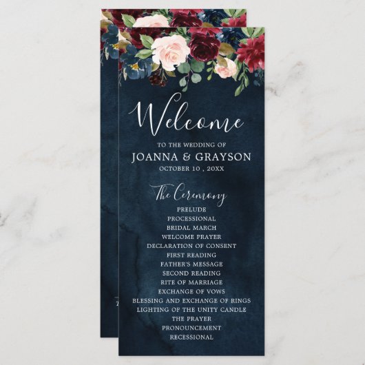 Burgundy Blush Navy Blue Botanical Floral Boho Programm (Vorne/Hinten)