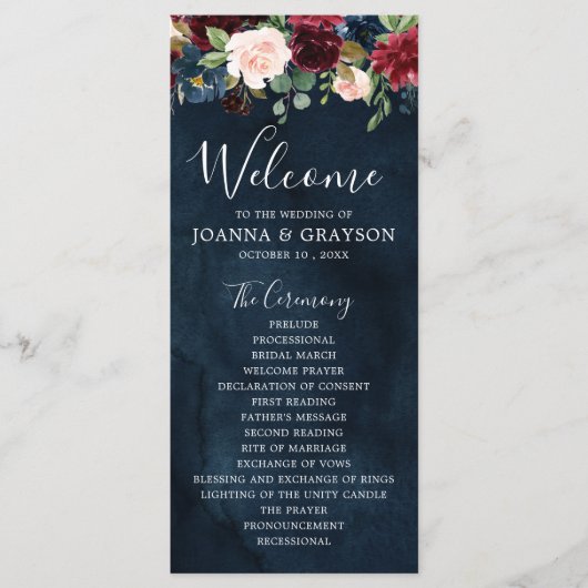 Burgundy Blush Navy Blue Botanical Floral Boho Programm (Vorderseite)