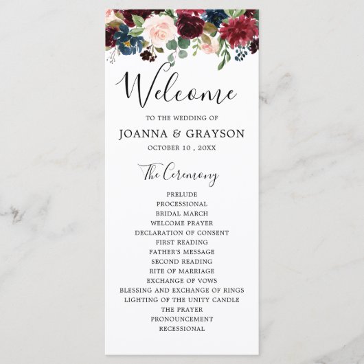 Burgundy Blush Navy Blue Botanical Floral Boho Programm (Vorderseite)