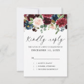 Burgundy Blush Navy Blue Botanical Floral Boho RSVP Karte (Vorderseite)