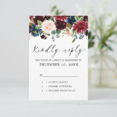 Burgundy Blush Navy Blue Botanical Floral Boho RSVP Karte (Stehend Vorderseite)