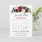 Burgundy Blush Navy Blue Botanical Floral Boho Save The Date (Stehend Vorderseite)