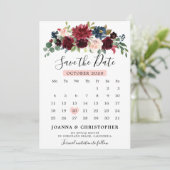 Burgundy Blush Navy Blue Botanical Floral Boho Save The Date (Stehend Vorderseite)