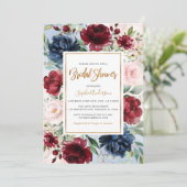 Burgundy Blush Navy Blue Floral Brautparty Einladung (Stehend Vorderseite)