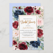 Burgundy Blush Navy Blue Floral Brautparty Einladung (Vorne/Hinten)