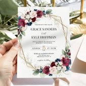 Burgundy Blush Navy Blue Floral Geometric Wedding Einladung