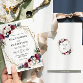 Burgundy Blush Navy Blue Floral Geometric Wedding Einladung