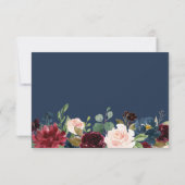 Burgundy Blush Navy Blue Floral Gold Glitzer RSVP Karte (Rückseite)