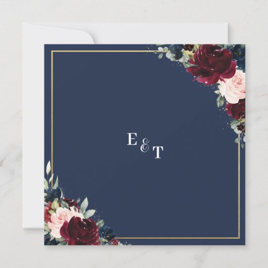 Burgundy Blush Navy Blue Floral Wedding Square Einladung (Rückseite)