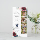 Burgundy Blush Navy Floral Photo Booth Wedding QR  Save The Date (Stehend Vorderseite)