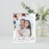 Burgundy Blush Navy FOTO Hochzeit speichern das Da Postkarte (Stehend Vorderseite)