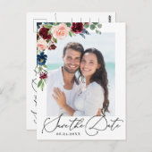 Burgundy Blush Navy FOTO Hochzeit speichern das Da Postkarte (Vorne/Hinten)