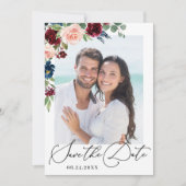 Burgundy Blush Navy Rose FOTO Hochzeit Sav Save The Date (Vorderseite)