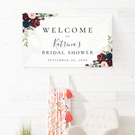 Burgundy Blush Navy Wasserfarbenfloral Banner (Insitu)