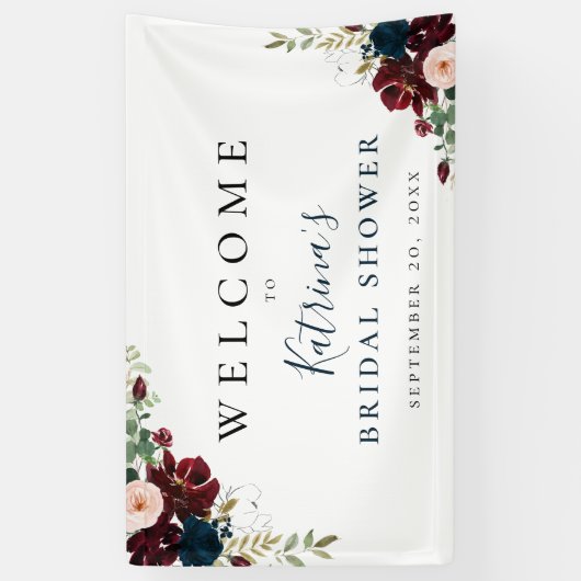 Burgundy Blush Navy Wasserfarbenfloral Banner (Vertikal)