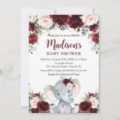 Burgundy Blush Niedlich Elephant Baby Dusche Einladung (Vorderseite)