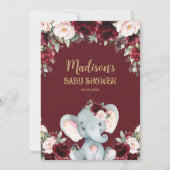 Burgundy Blush Niedlich Elephant Baby Dusche Einladung (Rückseite)