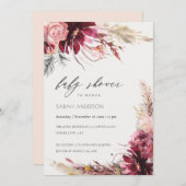 Burgundy Blush Pampas Grass Baby Dusche laden ein Dankeskarte (Vorne/Hinten)