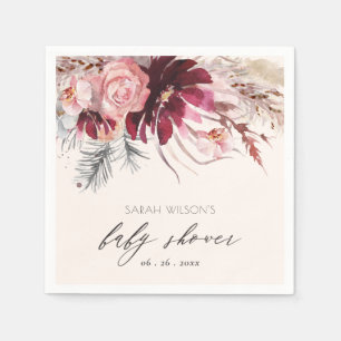 Burgundy Blush Pampas Grass Baby Dusche Serviette