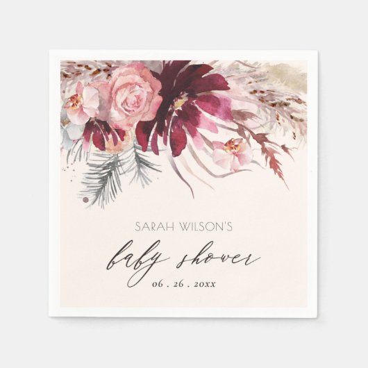 Burgundy Blush Pampas Grass Baby Dusche Serviette (Vorderseite)