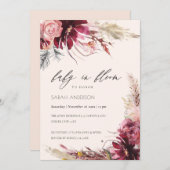 Burgundy Blush Pampas Grass Baby Einladung (Vorne/Hinten)