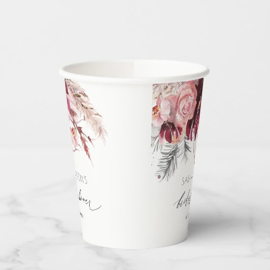 Burgundy Blush Pampas Grass Brautparty Pappbecher (Links)