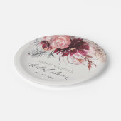 Burgundy Blush Pampas Grass Brautparty Pappteller (Schrägansicht)