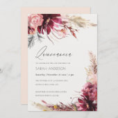 Burgundy Blush Pampas Grass Quinceanera Einladung (Vorne/Hinten)