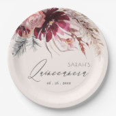 Burgundy Blush Pampas Grass Quinceanera Pappteller (Vorderseite)