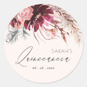 Burgundy Blush Pampas Grass Quinceanera Runder Aufkleber (Vorderseite)