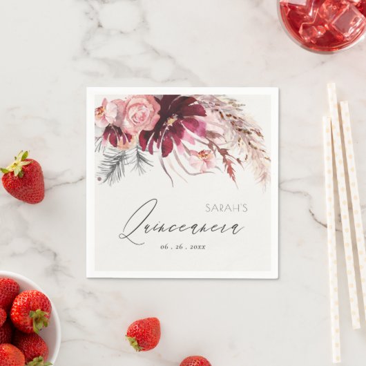 Burgundy Blush Pampas Grass Quinceanera Serviette (Beispiel)