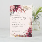 Burgundy Blush Pampas Grass Verlobung laden Dankeskarte (Stehend Vorderseite)