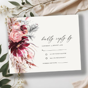 Burgundy Blush Pampas Grass Wedding RSVP En Begleitkarte