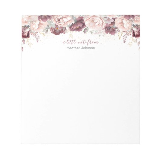 Burgundy Blush Peony und Rose Custom Notizblock (Vorderseite)