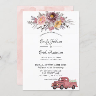 Burgundy Blush Peony Vintag Truck Wedding Einladung