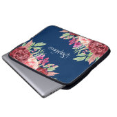 Burgundy Blush Personalisierter Name Navy Blue Laptopschutzhülle (Vorne Knopf)