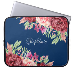 Burgundy Blush Personalisierter Name Navy Blue Laptopschutzhülle